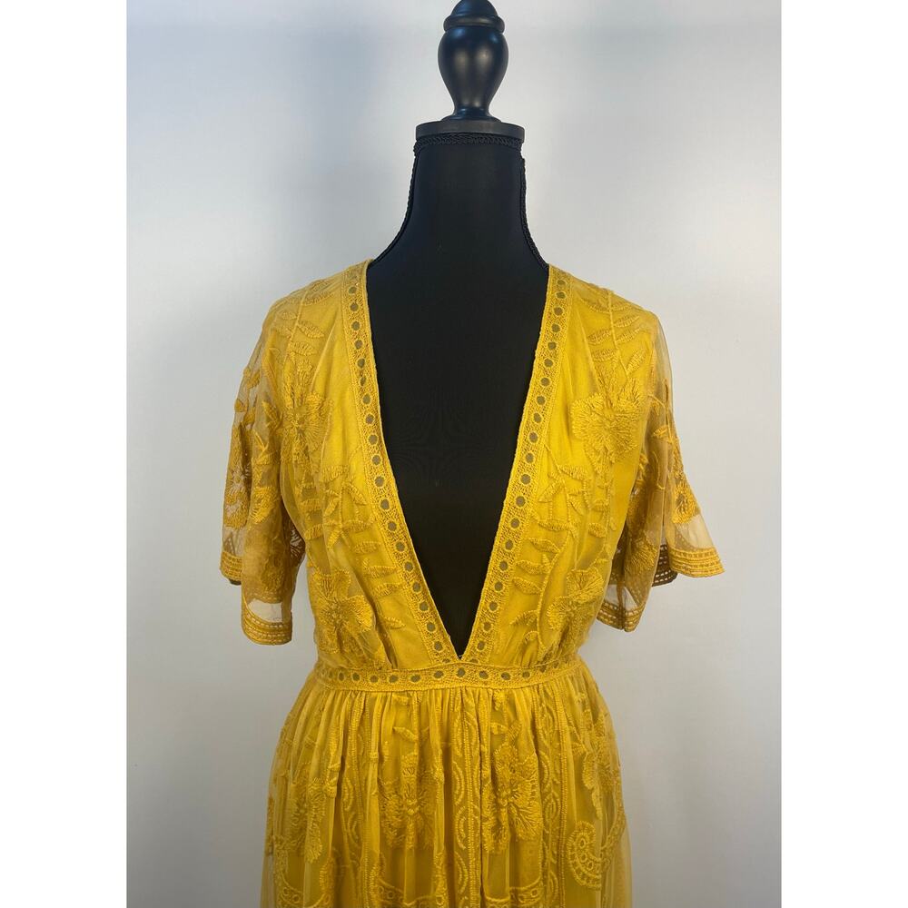 Wild Honey Mustard Yellow Lace Sheer Maxi Romper Size S - Picture 4 of 15